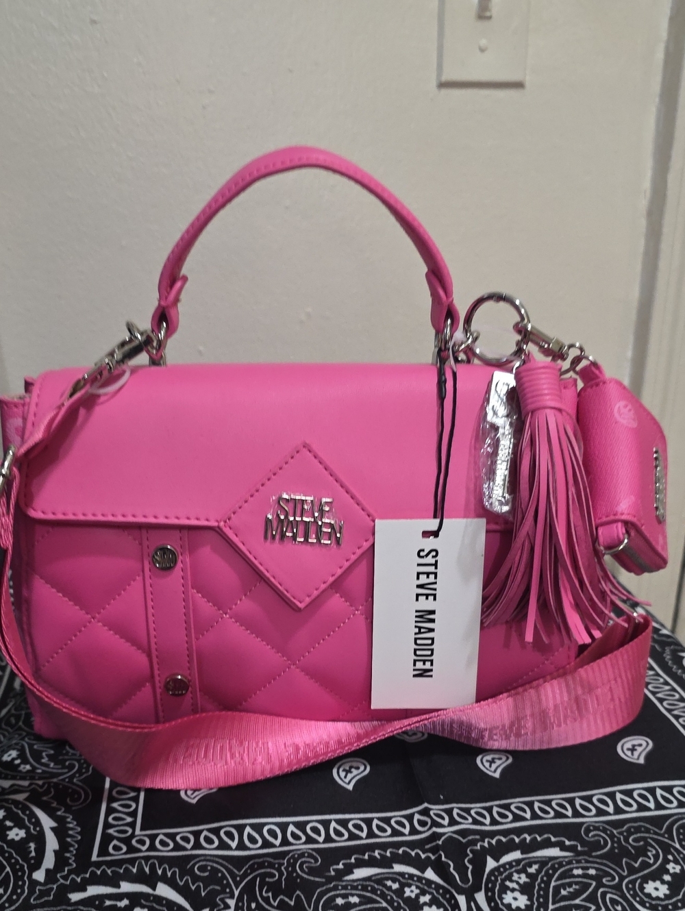 Steve Madden Hot Pink Quilted Satchel with Tassel